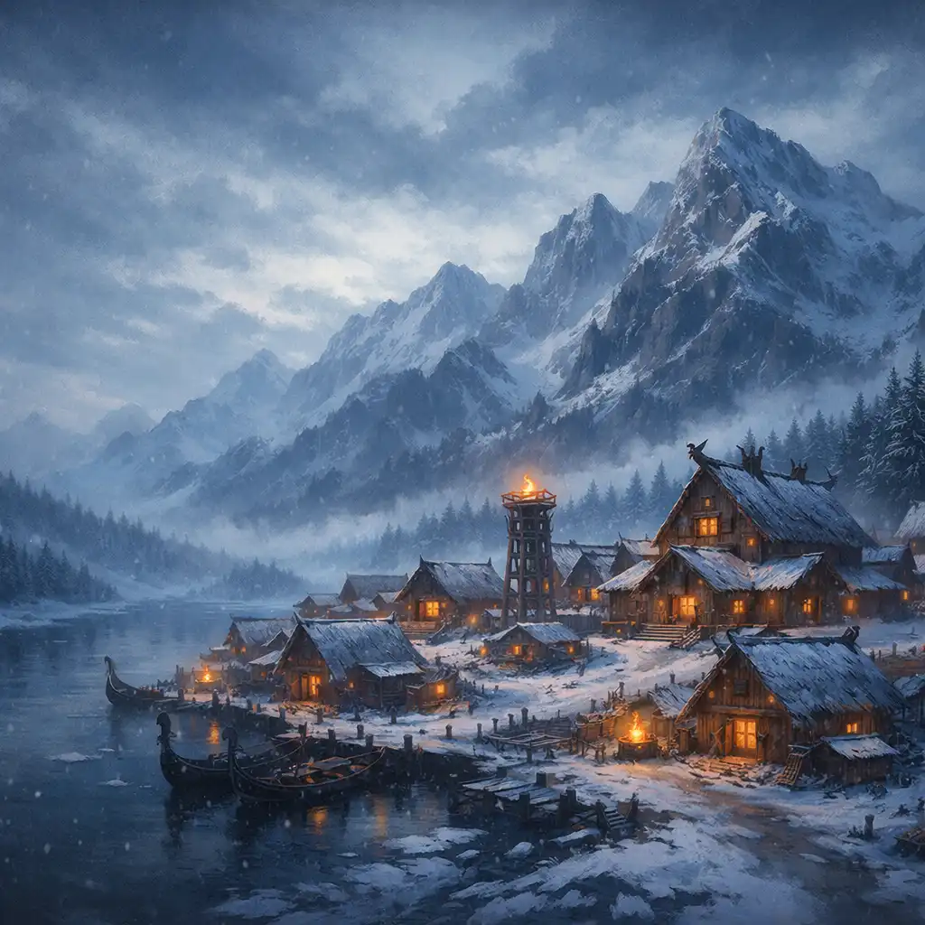 Zimowa osada wikingów w Northgard